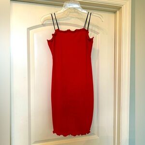 Popular 21 - Beautiful Red Double Strap Dress with Ruffle Detail - Brand new!